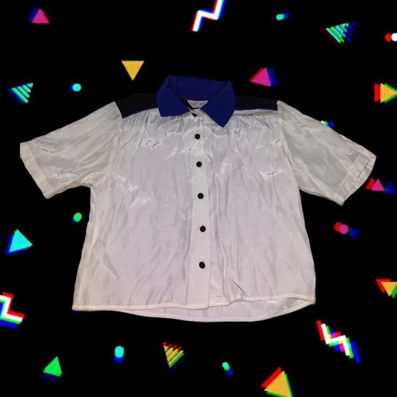 80s 2 piece outfit set, blue flowy high waisted shorts, zip in back - Picture 6 of 6